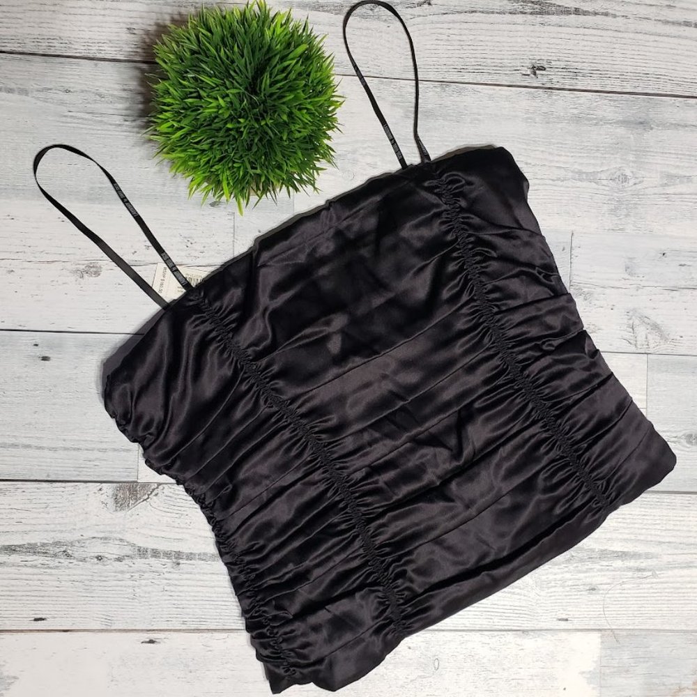 NWT Laundry By Shelli Segal Women's Rouched Silk Blend Strapless Top Black 4